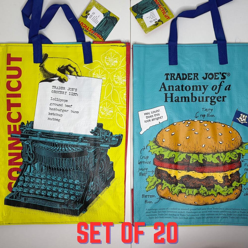20x Trader Joe’s Connecticut State America Hamburger Pickles Grocery Tote Bag